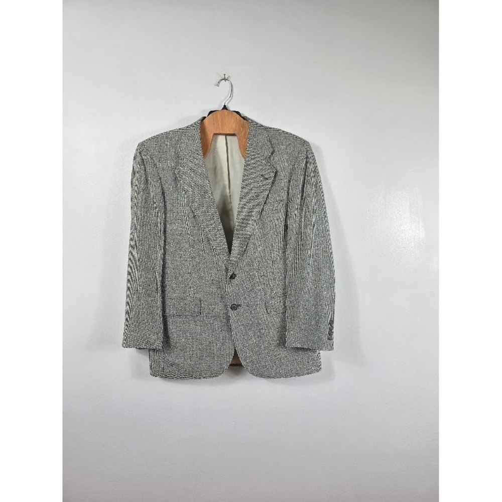 Davis & Squire Blazer Mens 40R Black White Silk‎ Houndstooth Sport Coat Jacket